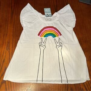 NWT Chaser Rainbow Peace Sign Flutter Short Sleeve T Shirt Tee Size 14 Kids